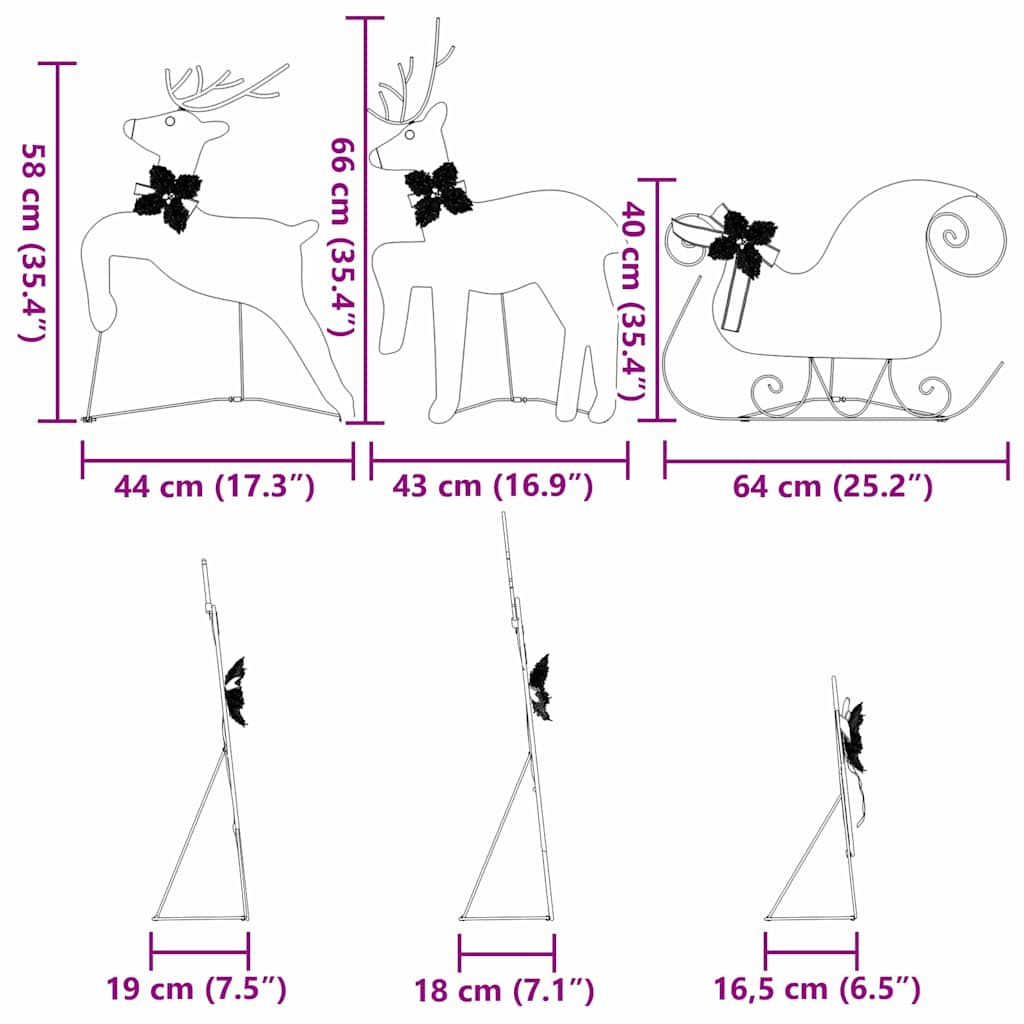 LED Reindeers 3 pcs Cold White 43 x 18 x 66 cm Fabric