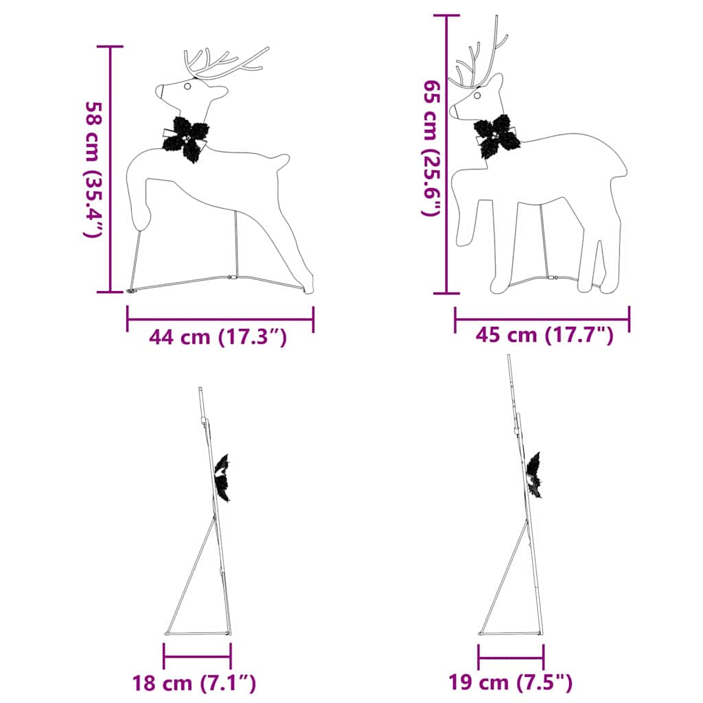 LED Reindeers 2 pcs Warm White 45 x 19 x 65 cm Fabric