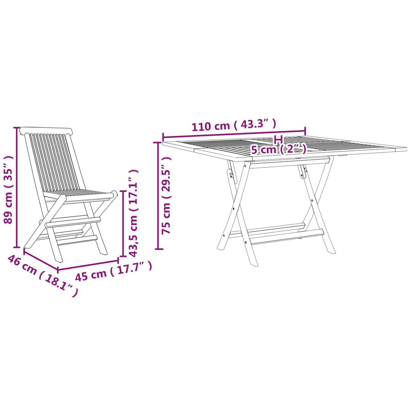 Garden Dining Set Folding Brown Soild Teak Wood