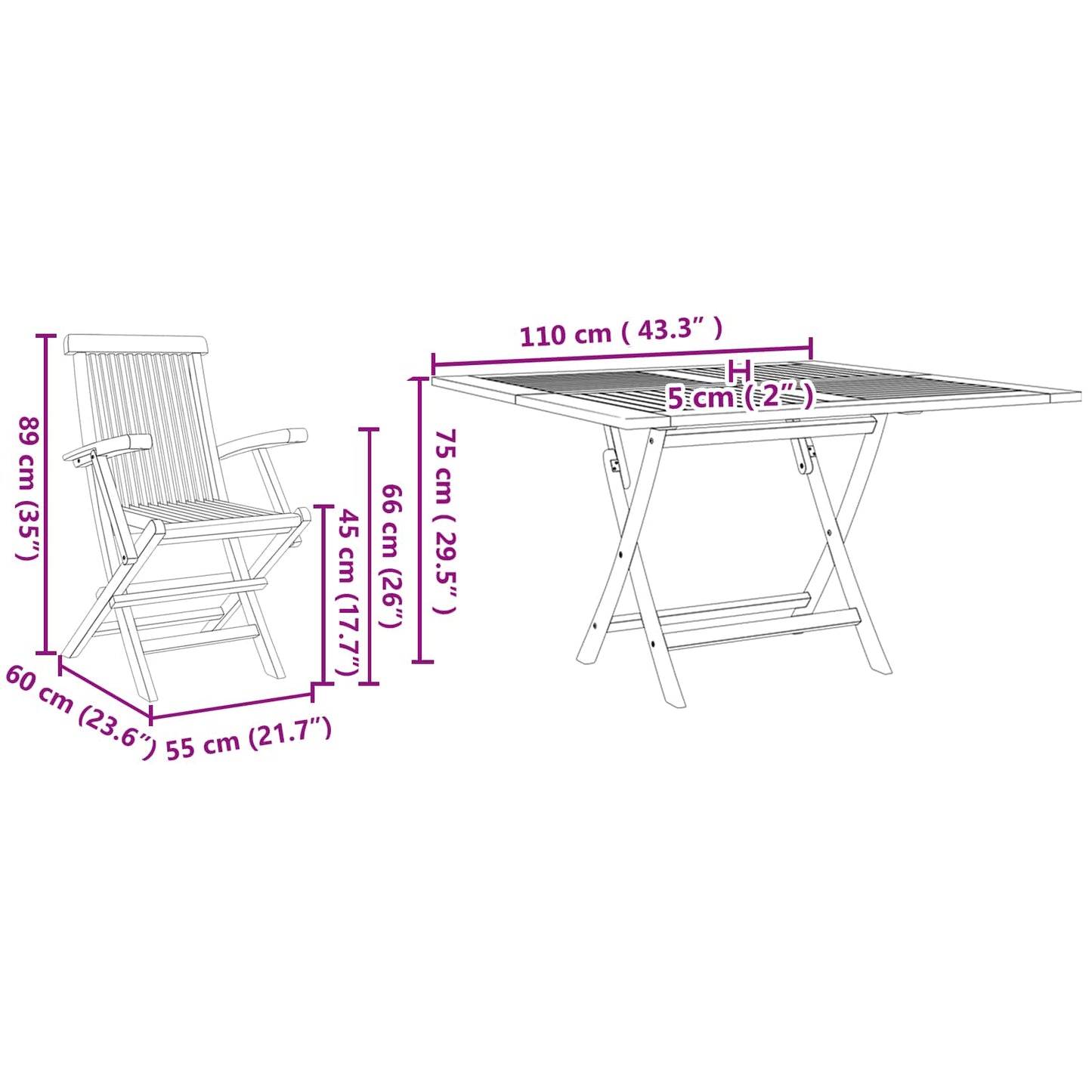Garden Dining Set Folding Brown Soild Teak Wood
