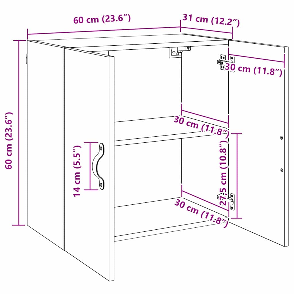 Wall Cabinet 60 x 31 x 60 cm Engineered Wood Old wood