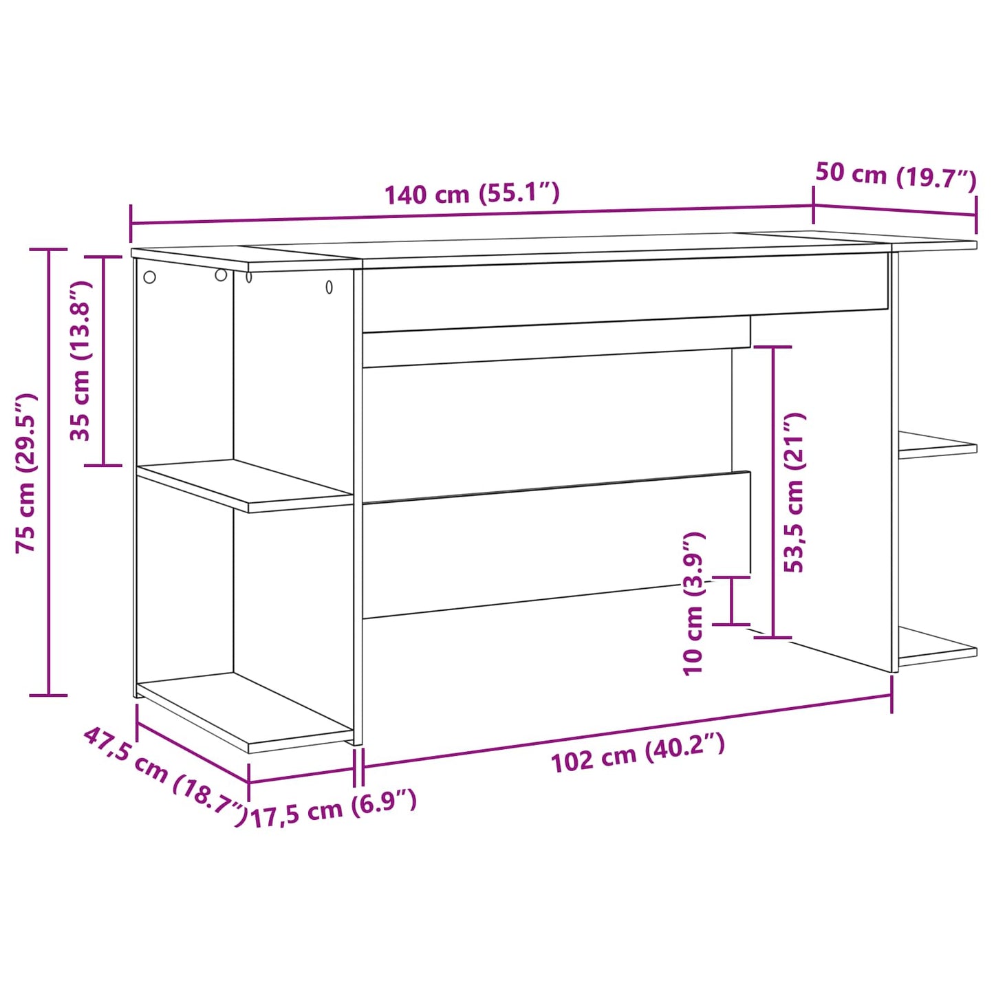 Desk Artisan oak Engineered wood 140 x 50 x 75 cm