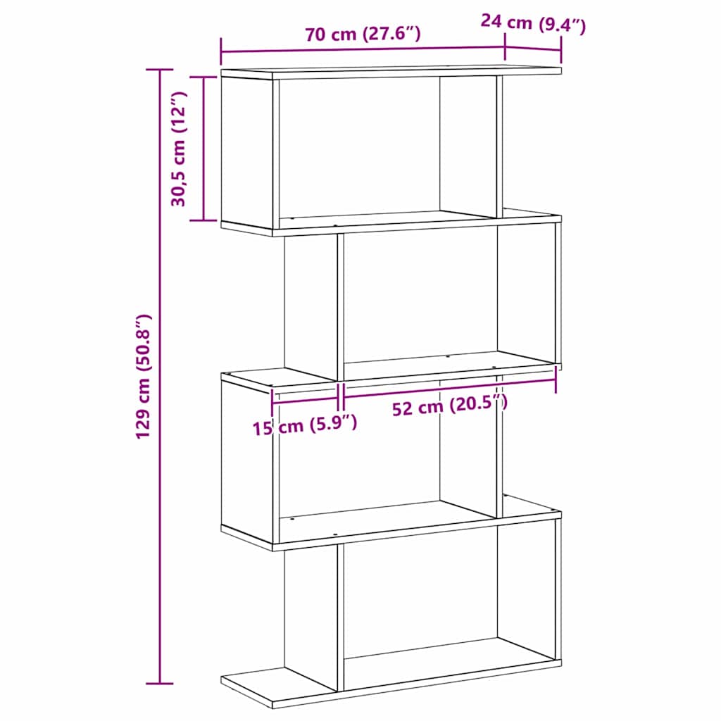Book Cabinet 4-Tier 70 x 24 x 129 cm Engineered Wood Black Oak