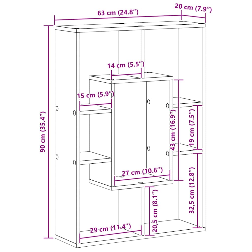 Bookcase Black oak 63 x 20 x 90 cm Engineered wood