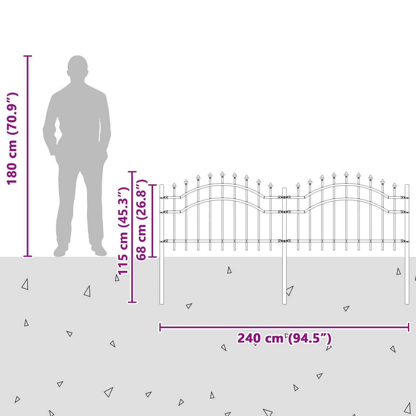 Garden Fence WOERDEN 240 x 115 cm Powder-coated steel Grey