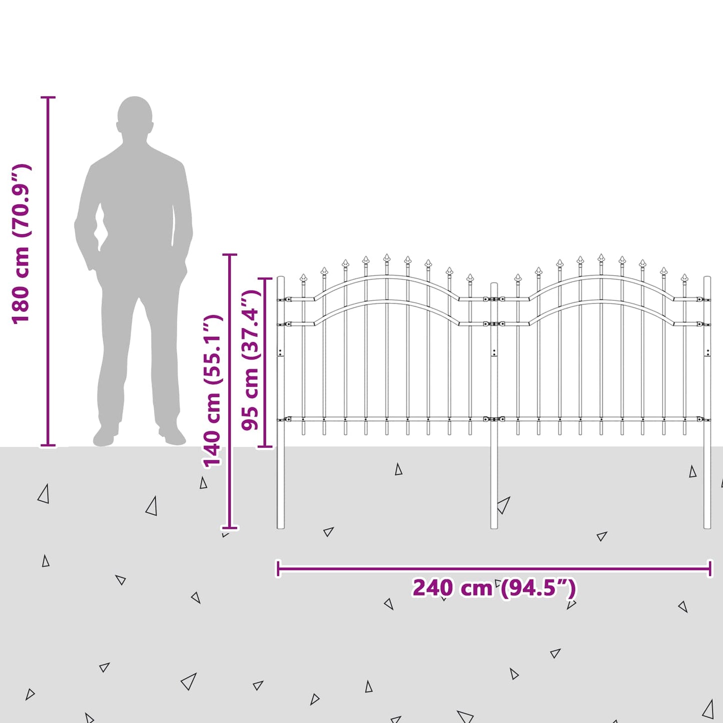 Garden Fence WOERDEN 240 x 140 cm Powder-coated steel Grey