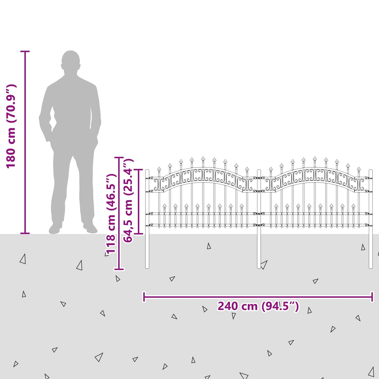 Garden Fence KAMPEN 240 x 118 cm Powder-coated steel Grey