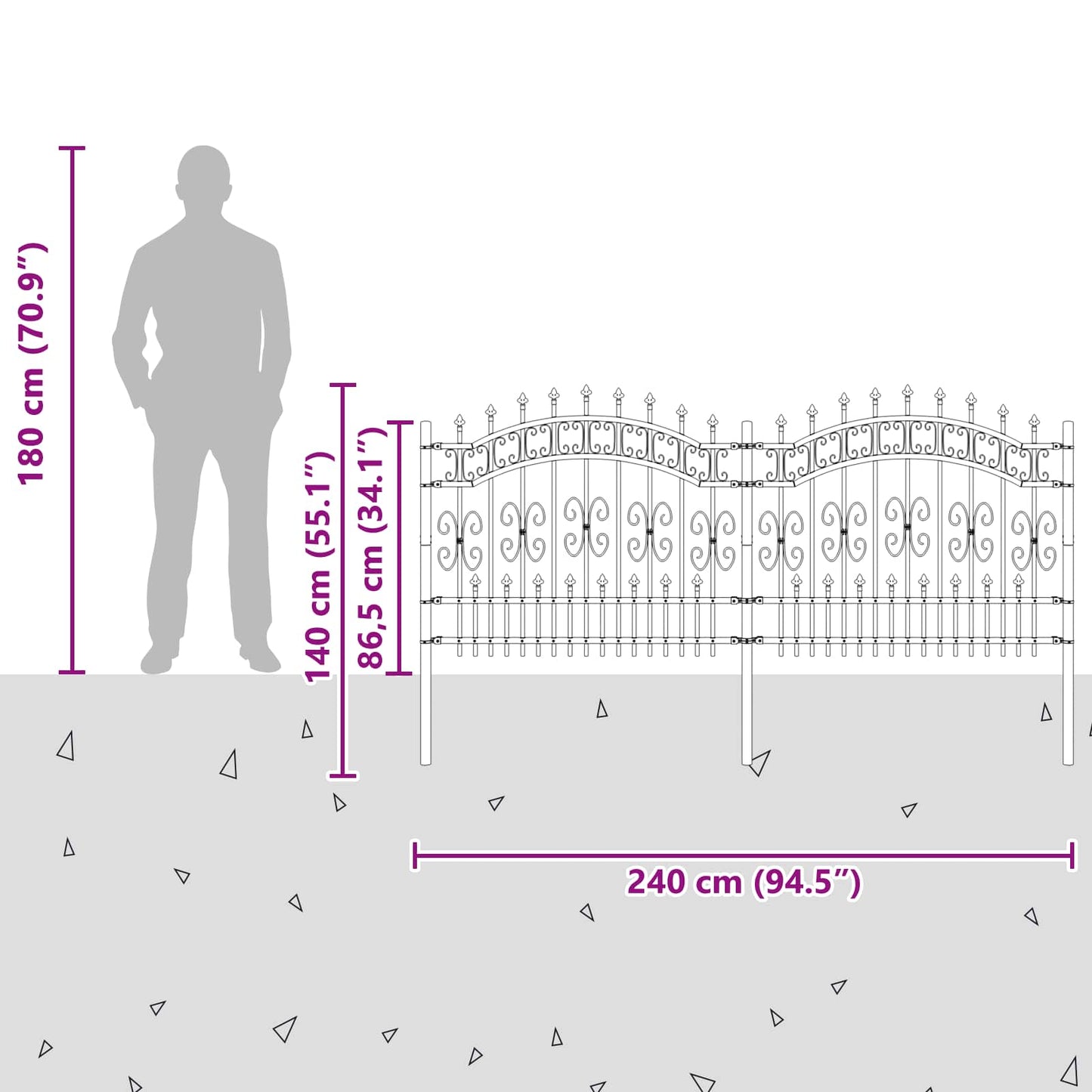 Garden Fence KAMPEN 240 x 140 cm Powder-coated steel Grey