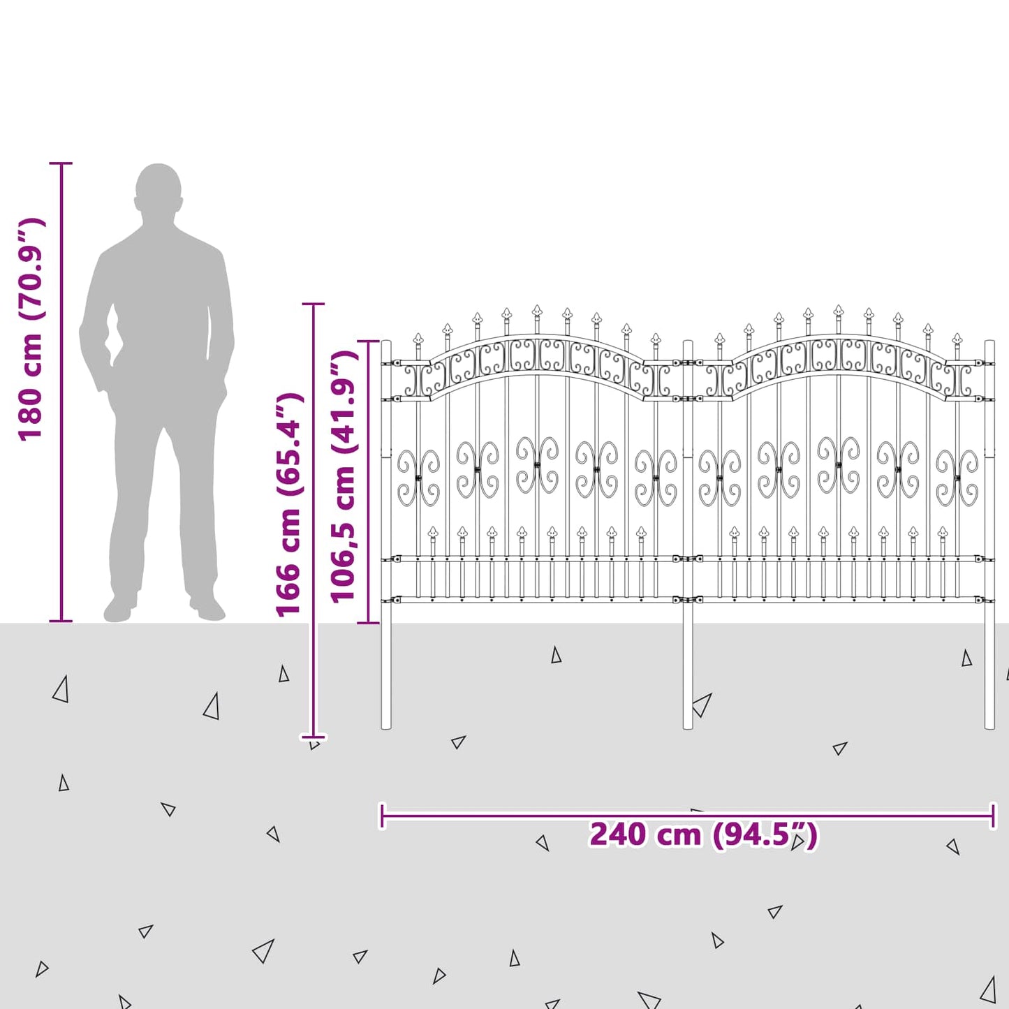 Garden Fence KAMPEN 240 x 166 cm Powder-coated steel Grey