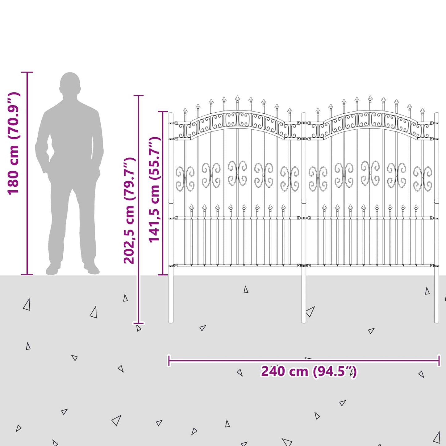 Garden Fence KAMPEN 240 x 202.5 cm Powder-coated steel Grey