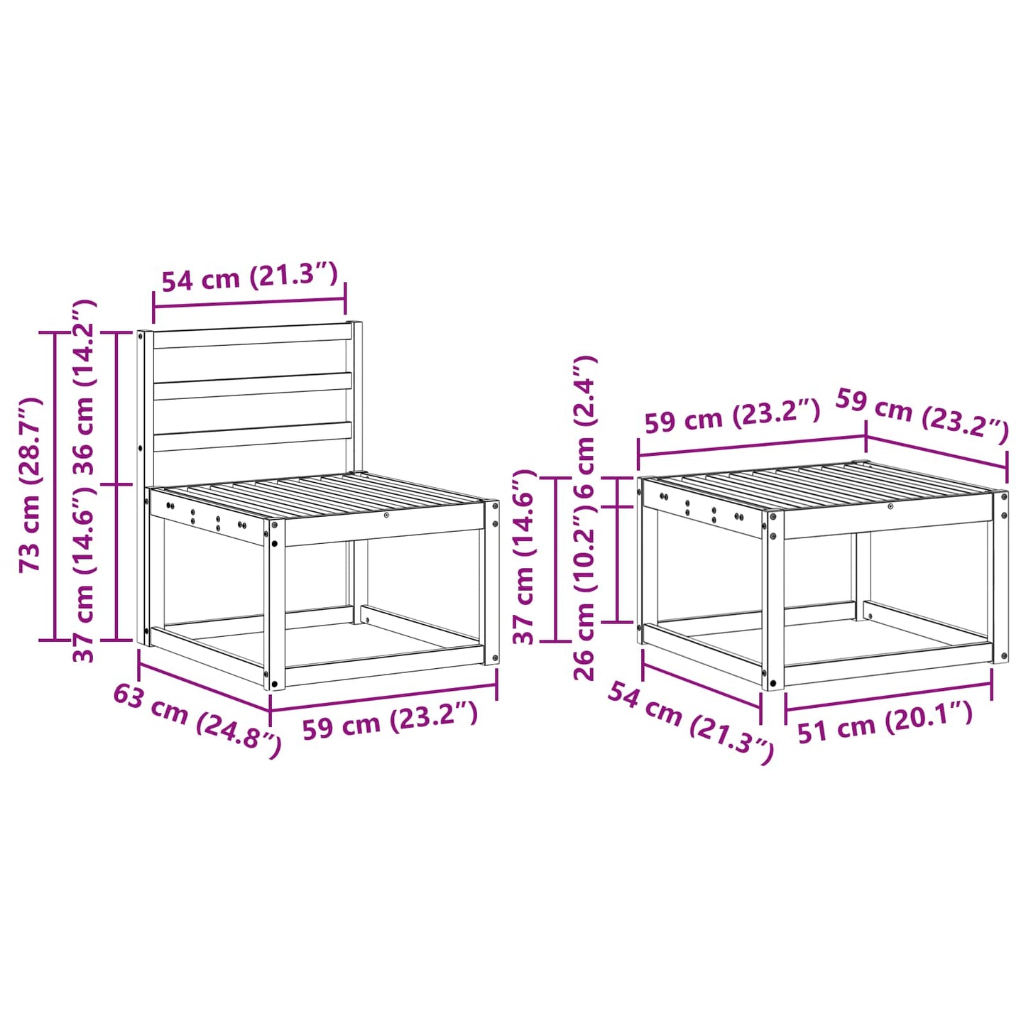Outdoor Sofa Set 8 pcs White 59 x 59 x 37 cm Solid Acacia Wood