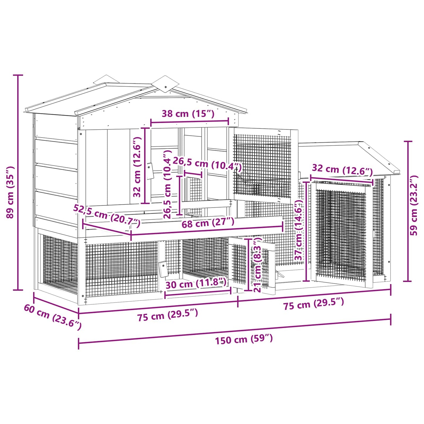 Chicken Coop 2 pcs Brown 150 x 60 x 89 cm Solid Pine Wood