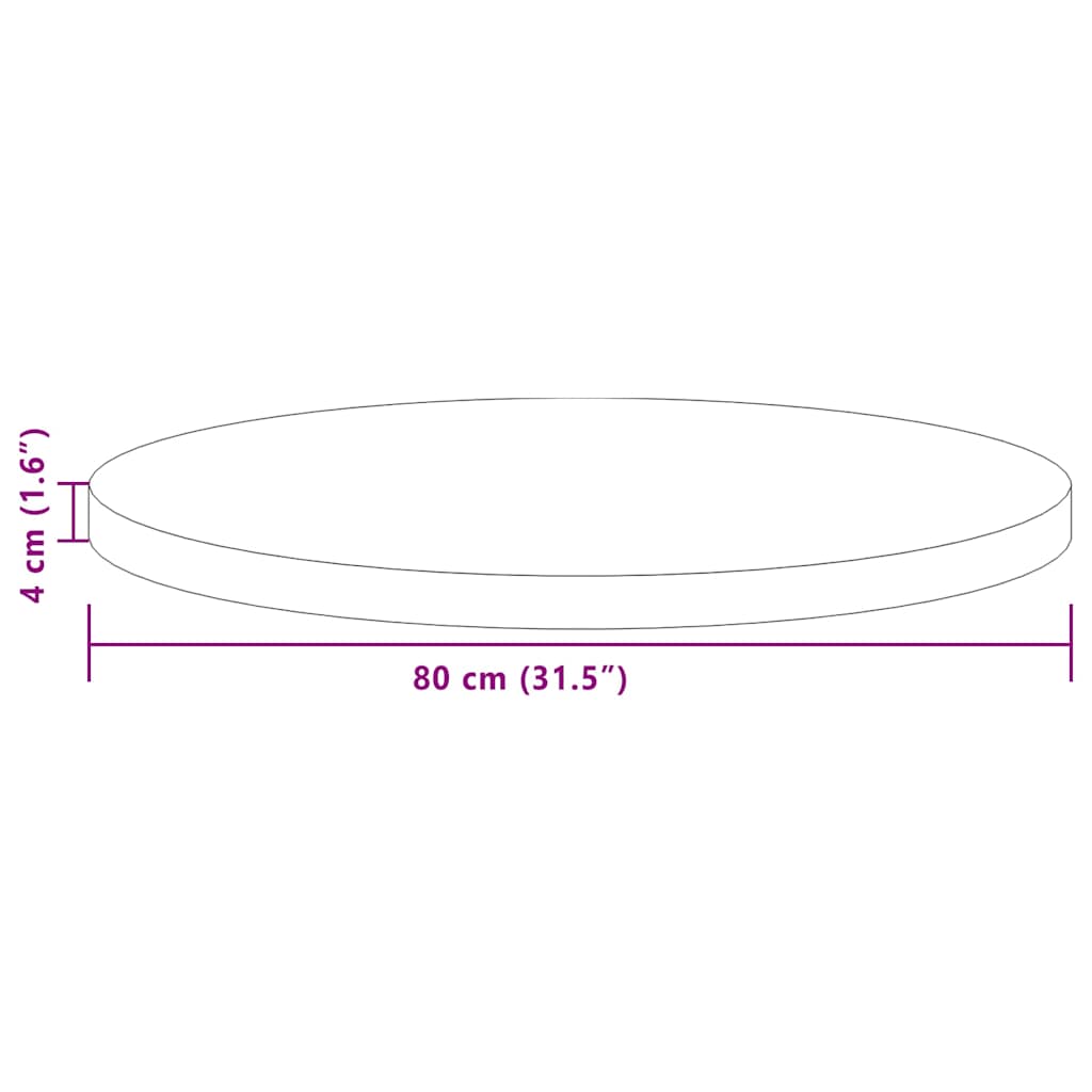 Table Top Ø 80 x 4 cm Round Solid Oak Wood Dark Brown