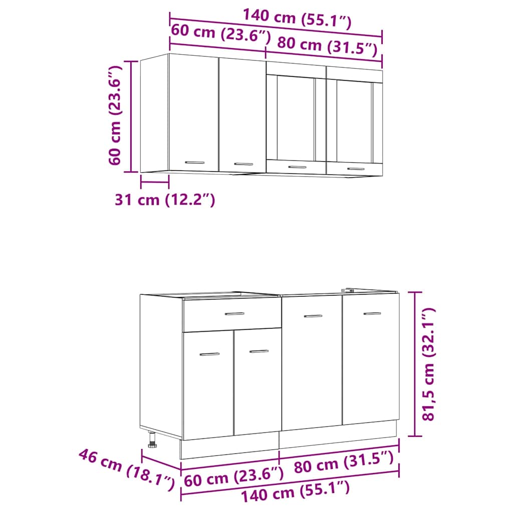 Kitchen Unit LYON 4 pcs Grey sonoma Engineered Wood