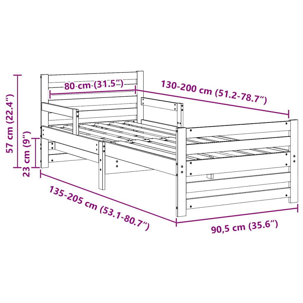Extendable Bed Frame for Kids Wax brown 80 x 130 / 165 / 200 cm