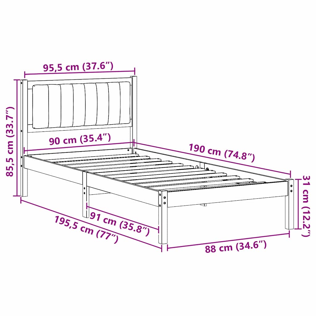 Bed Frame with Upholstered Headboard Taupe 90 x 190 cm