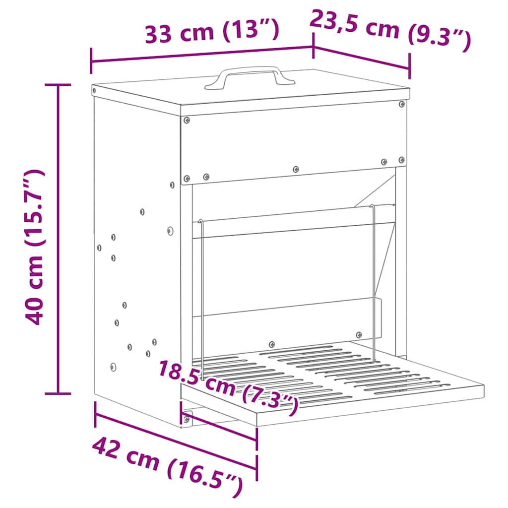 Chicken Treadle Feeder Silver 33 x 42 x 40 cm 10 kg