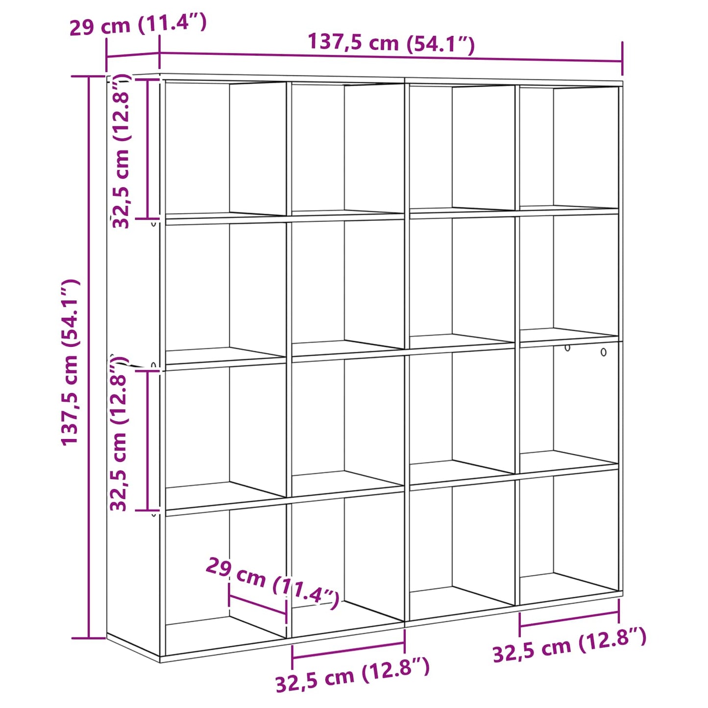 Book Cabinet 16-Tier 137.5 x 29 x 137.5 cm Engineered Wood