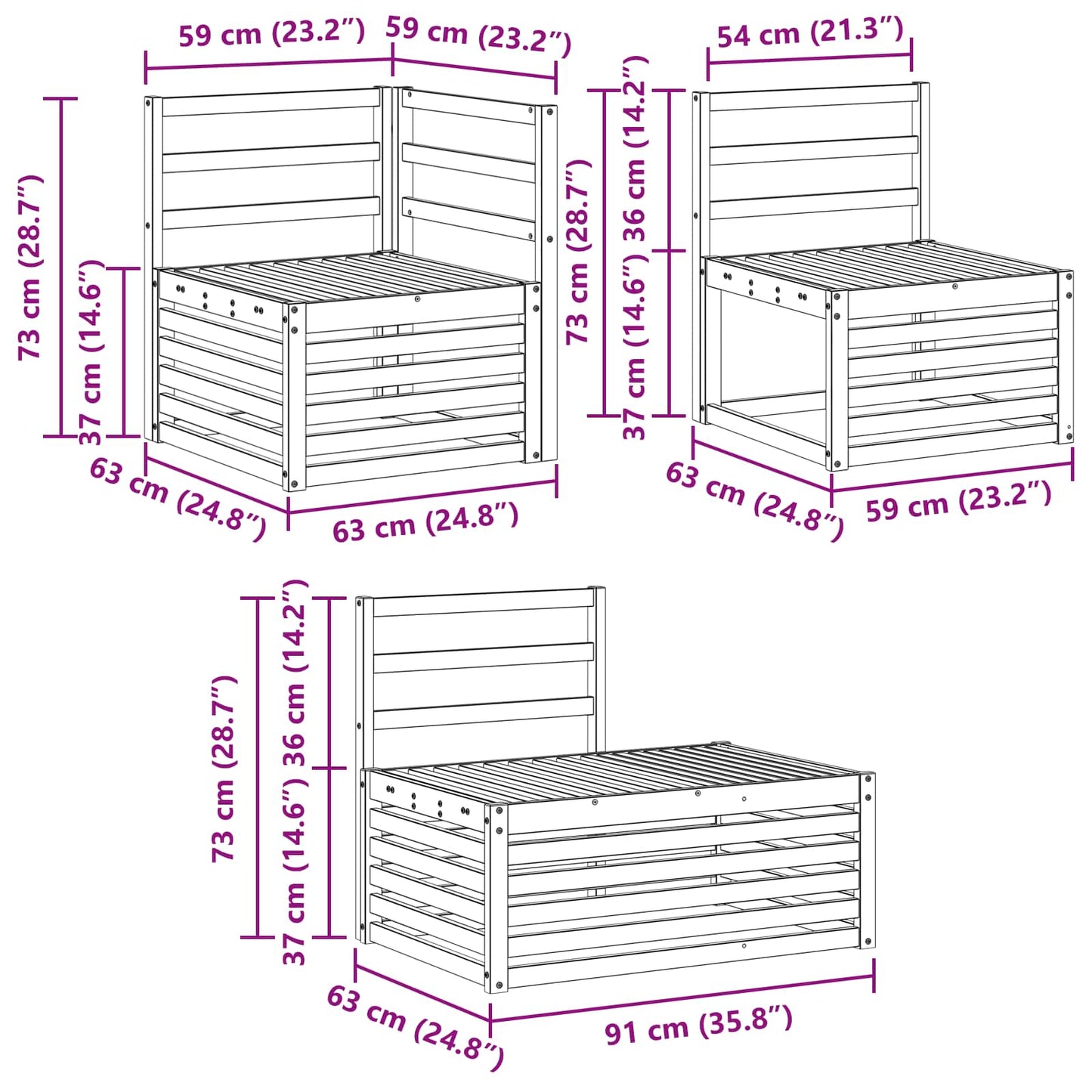 Outdoor Sofa Set 4 Piece White Solid Acacia Wood
