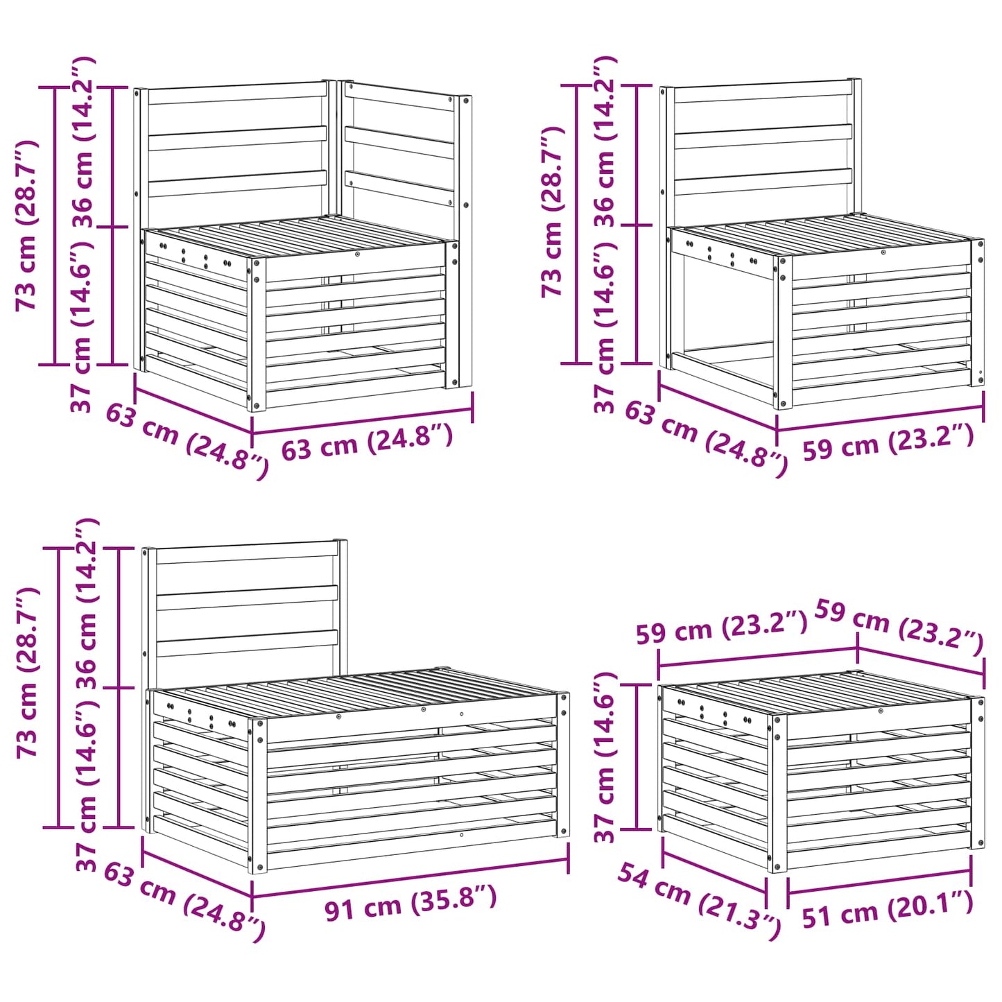 Outdoor Sofa Set 5 Piece White