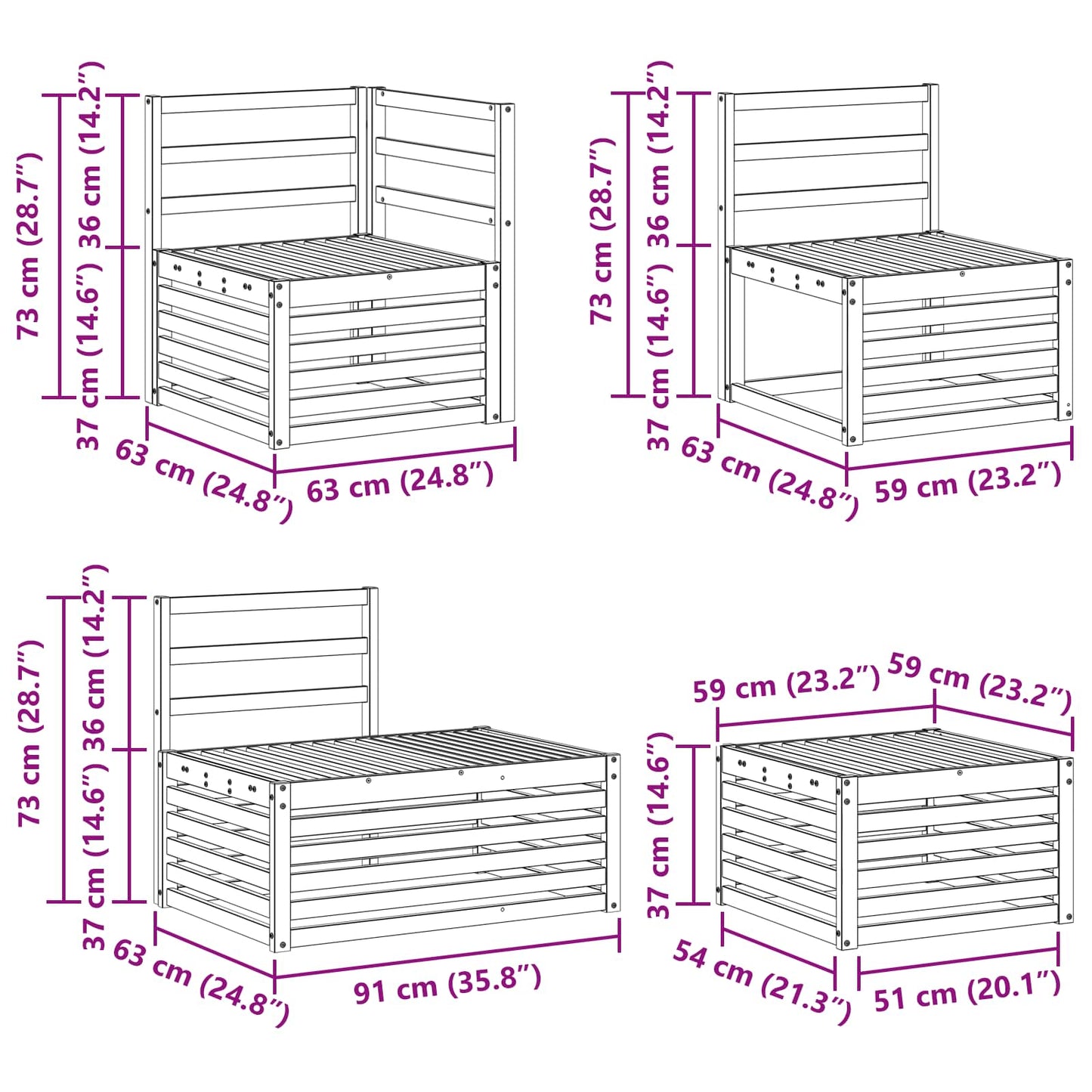 7 pcs Outdoor Sofa Set Solid Acacia Wood White