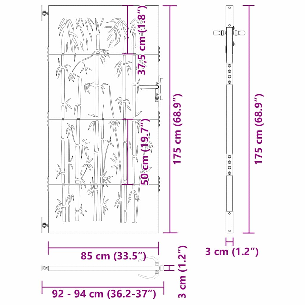 Garden Gate 85 x 175 cm Powder-coated steel Black Lockable