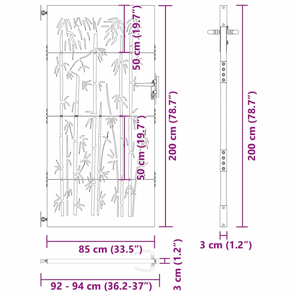 Garden Gate 85 x 200 cm Powder-coated steel Black Lockable