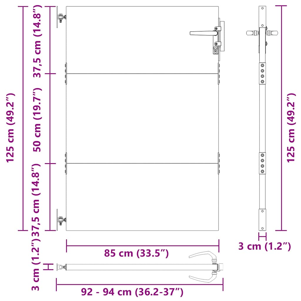 Garden Gate with Lock Black 85 x 125 cm Powder-coated steel