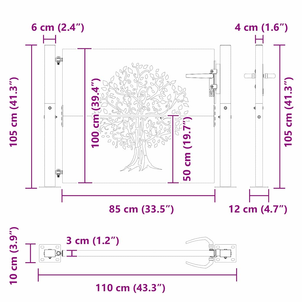 Garden Gate 110 x 105 cm Powder-coated steel Black Lockable