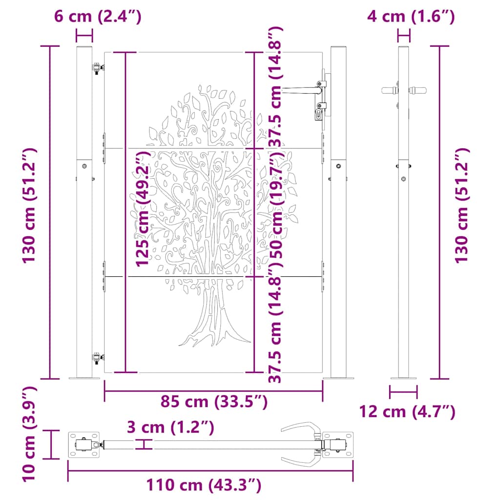 Garden Gate 110 x 130 cm Powder-coated steel Black Lockable