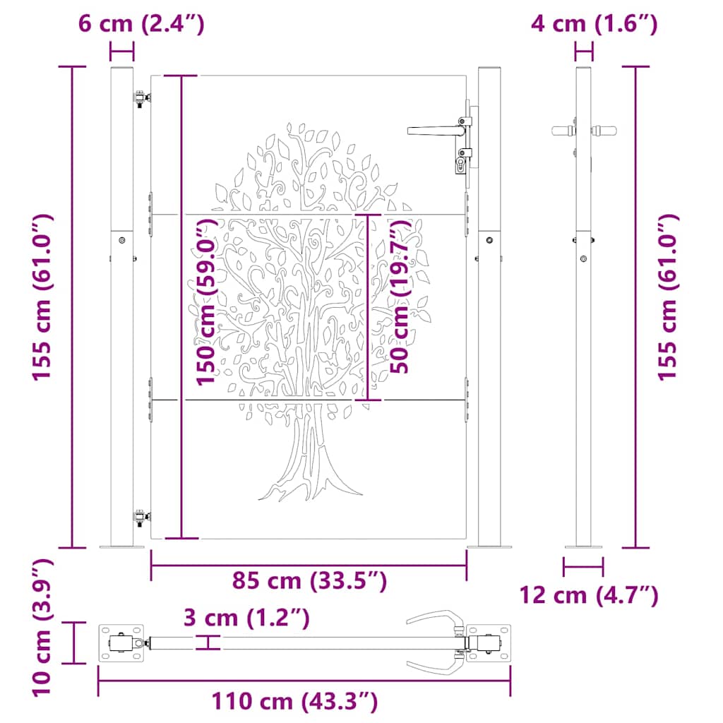 Garden Gate 110 x 155 cm Powder-coated steel Black Lockable