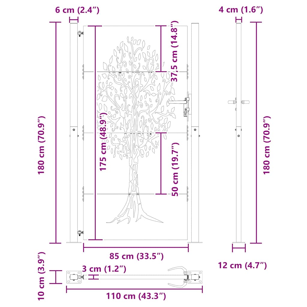 Garden Gate 110 x 180 cm Powder-coated steel Black Lockable