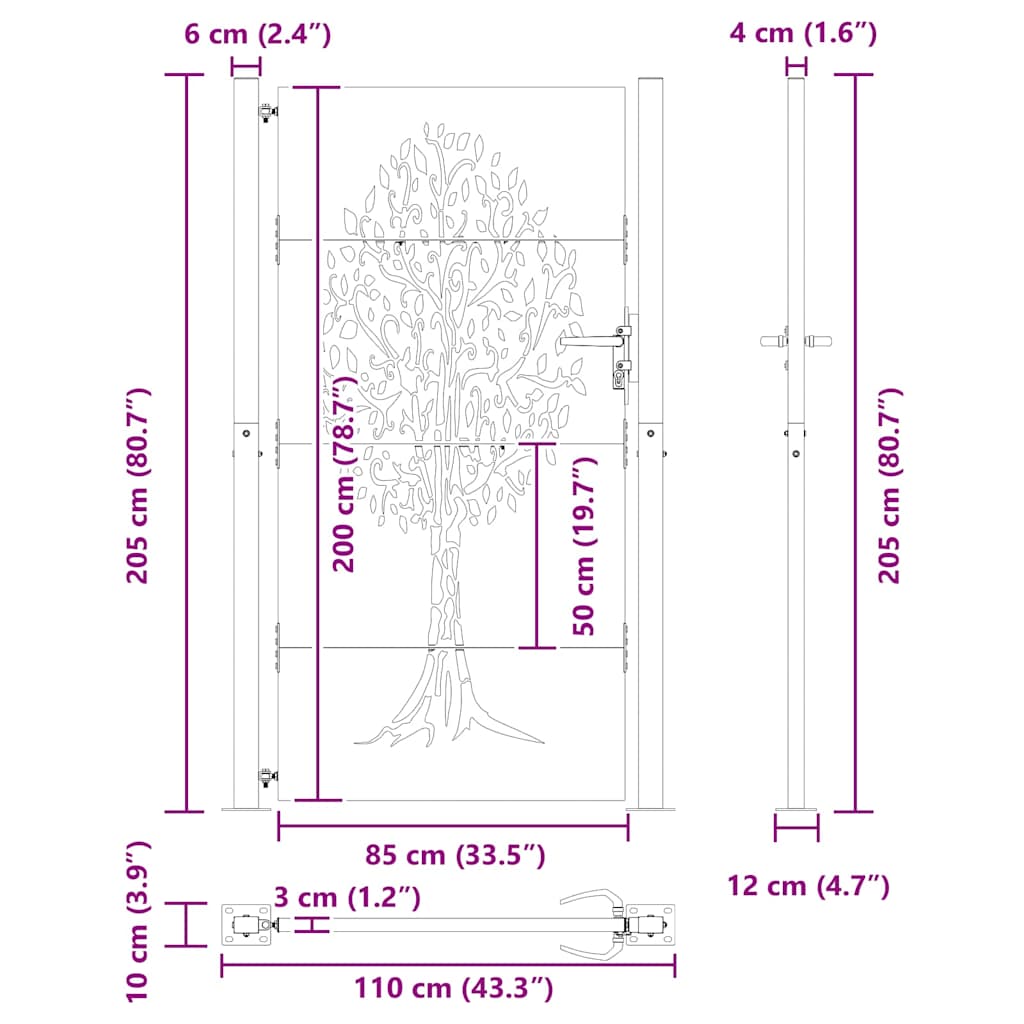 Garden Gate 110 x 205 cm Powder-coated steel Black Lockable