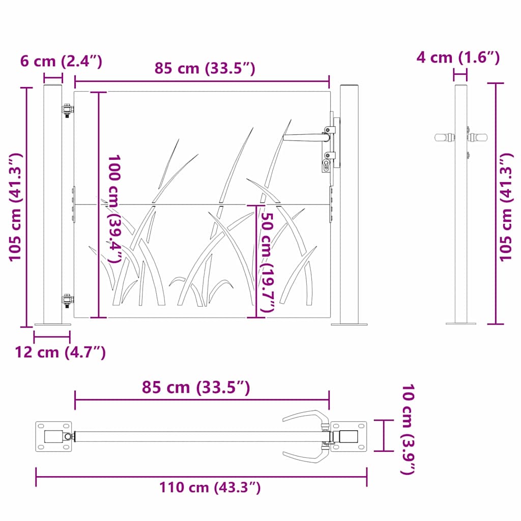 Garden Gate 110 x 105 cm Powder-coated steel Black Lockable