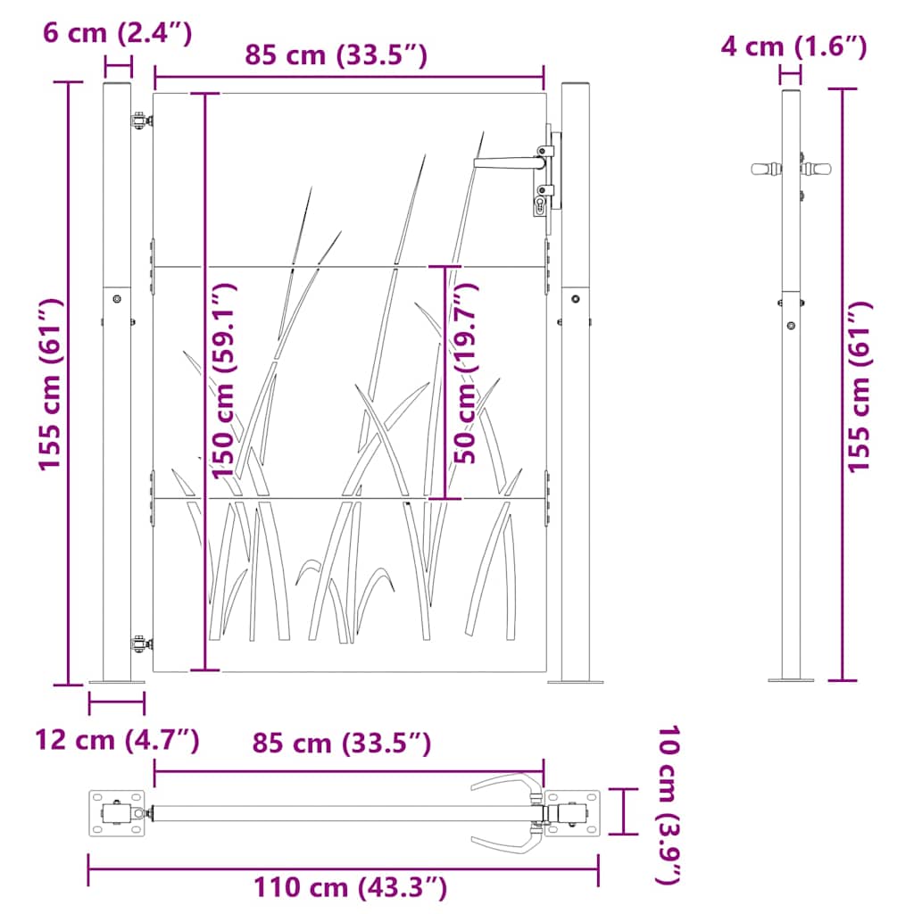 Garden Gate 110 x 155 cm Powder-coated steel Black Lockable