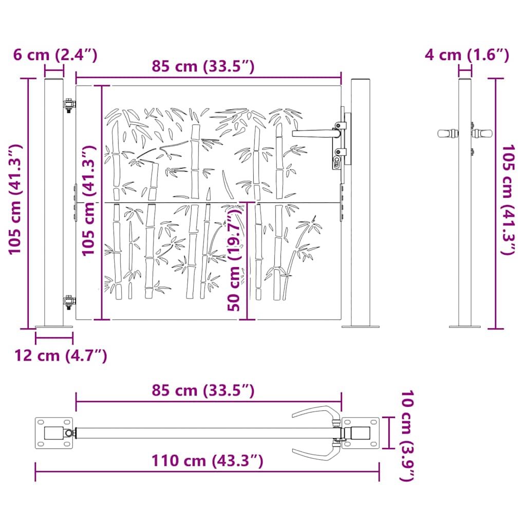 Garden Gate 110 x 105 cm Powder-Coated Steel Black Lockable