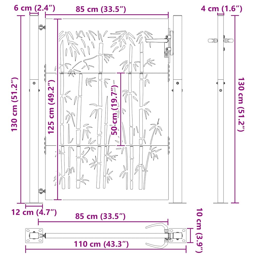 Garden Gate 110 x 130 cm Powder-Coated Steel Black Lockable