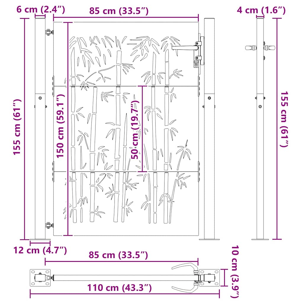 Garden Gate 110 x 155 cm Powder-Coated Steel Black Lockable