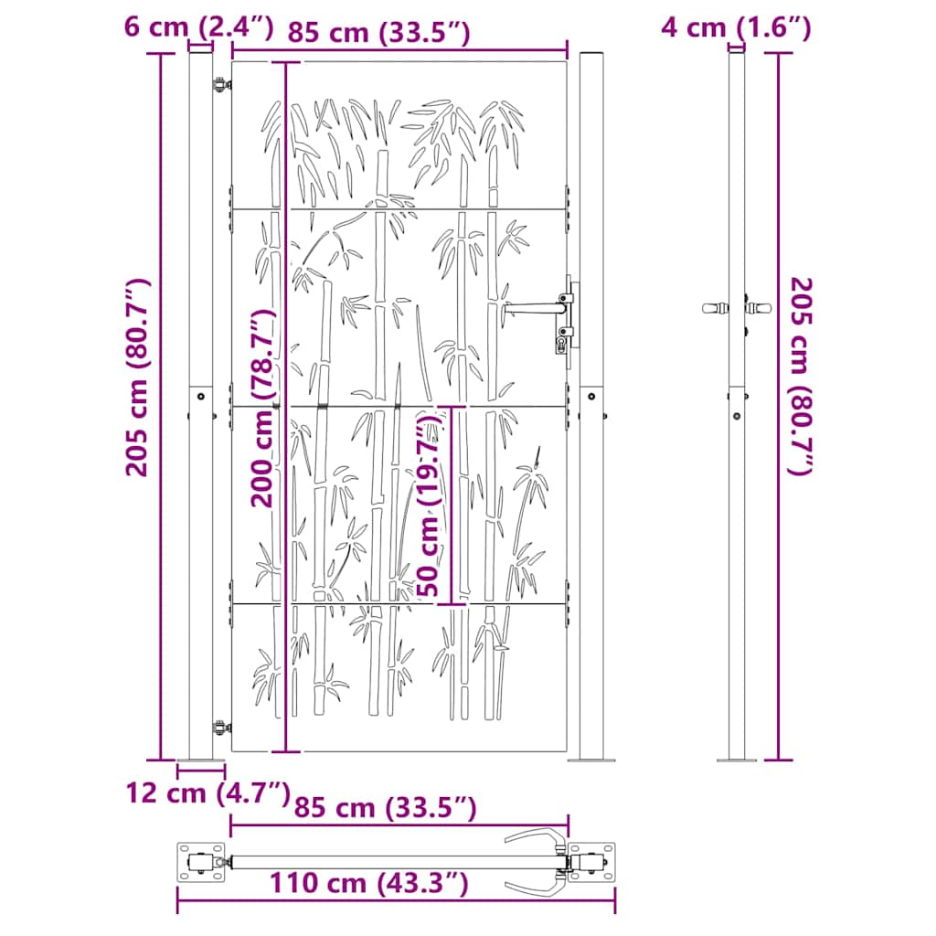Garden Gate 110 x 205 cm Powder-Coated Steel Black Lockable