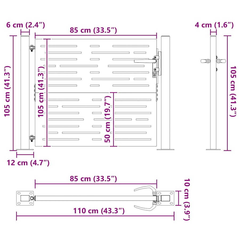 Garden Gate with Lock Black 110 x 105 cm Powder-Coated Steel