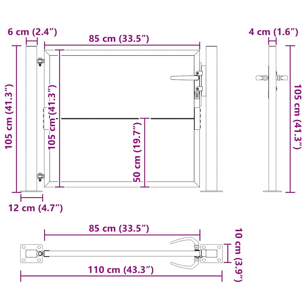 Garden Gate 110 x 105 cm Powder-Coated Steel Black Lockable