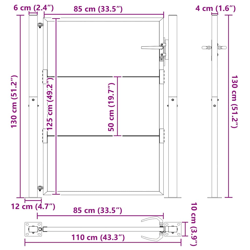 Garden Gate 110 x 130 cm Powder-Coated Steel Black Lockable