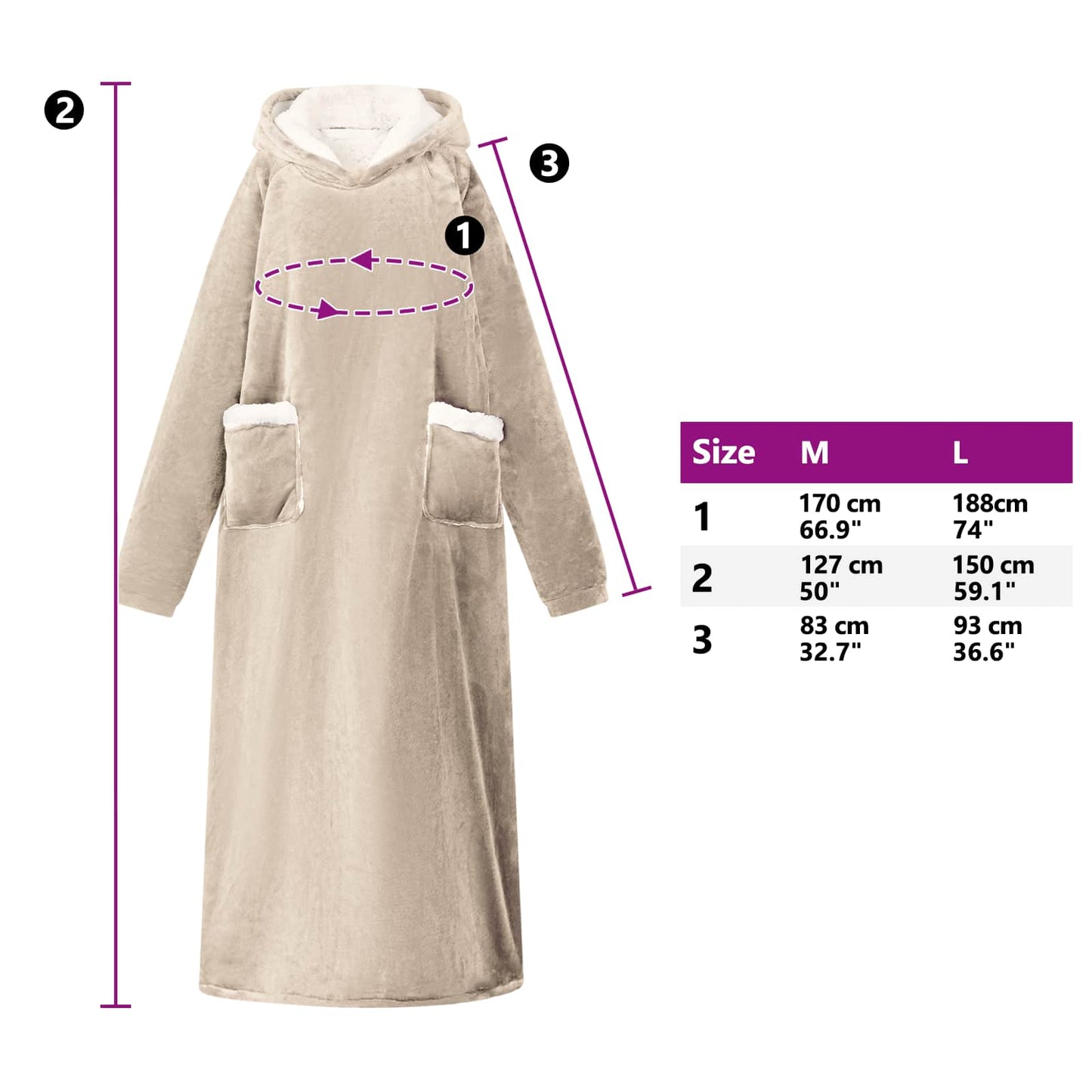 Blanket Hoodie Beige M Fleece and Flannel