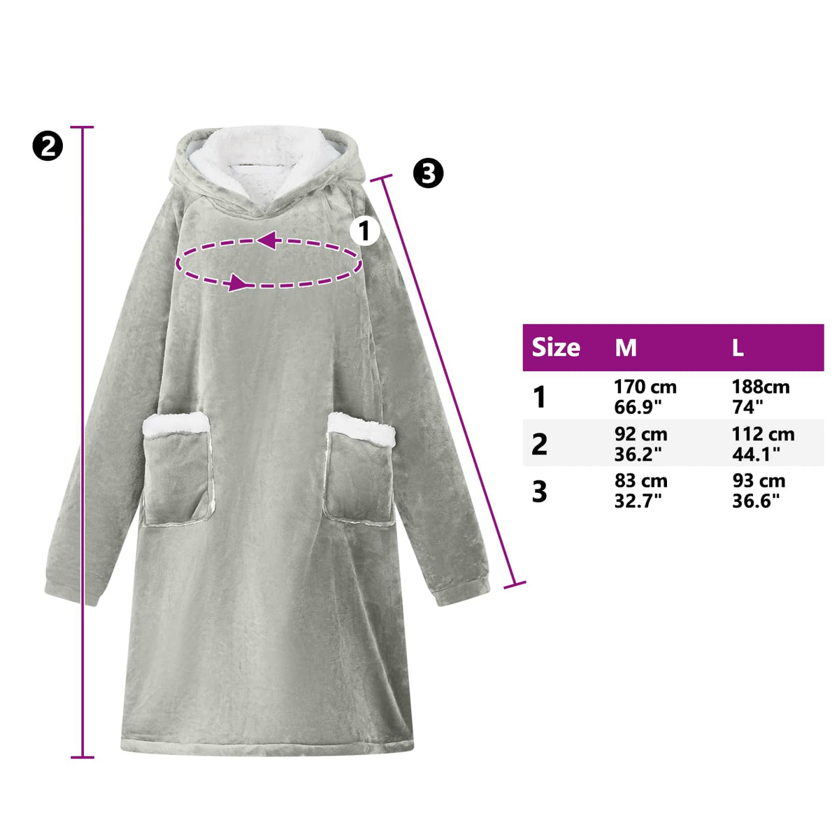 Blanket Hoodie Grey M Fleece and Flannel