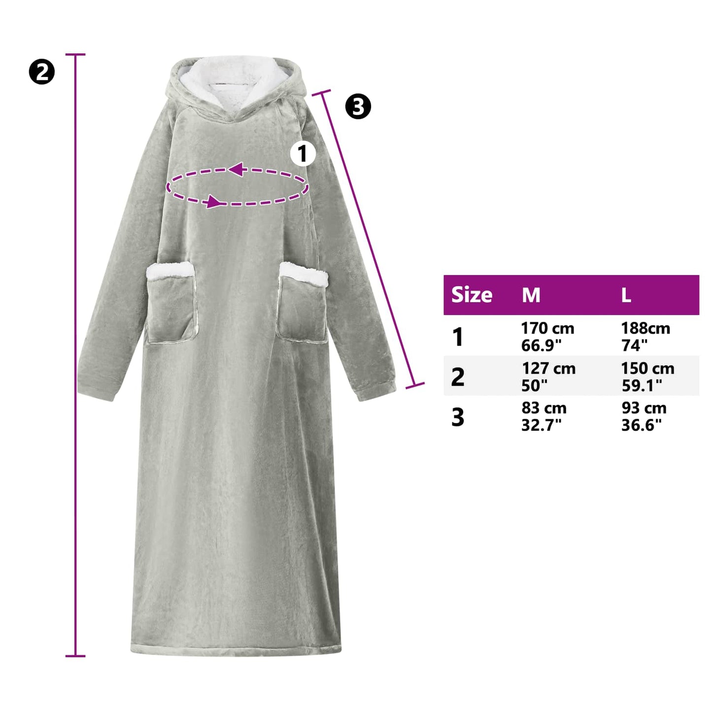 Blanket Hoodie Grey M Fleece and Flannel