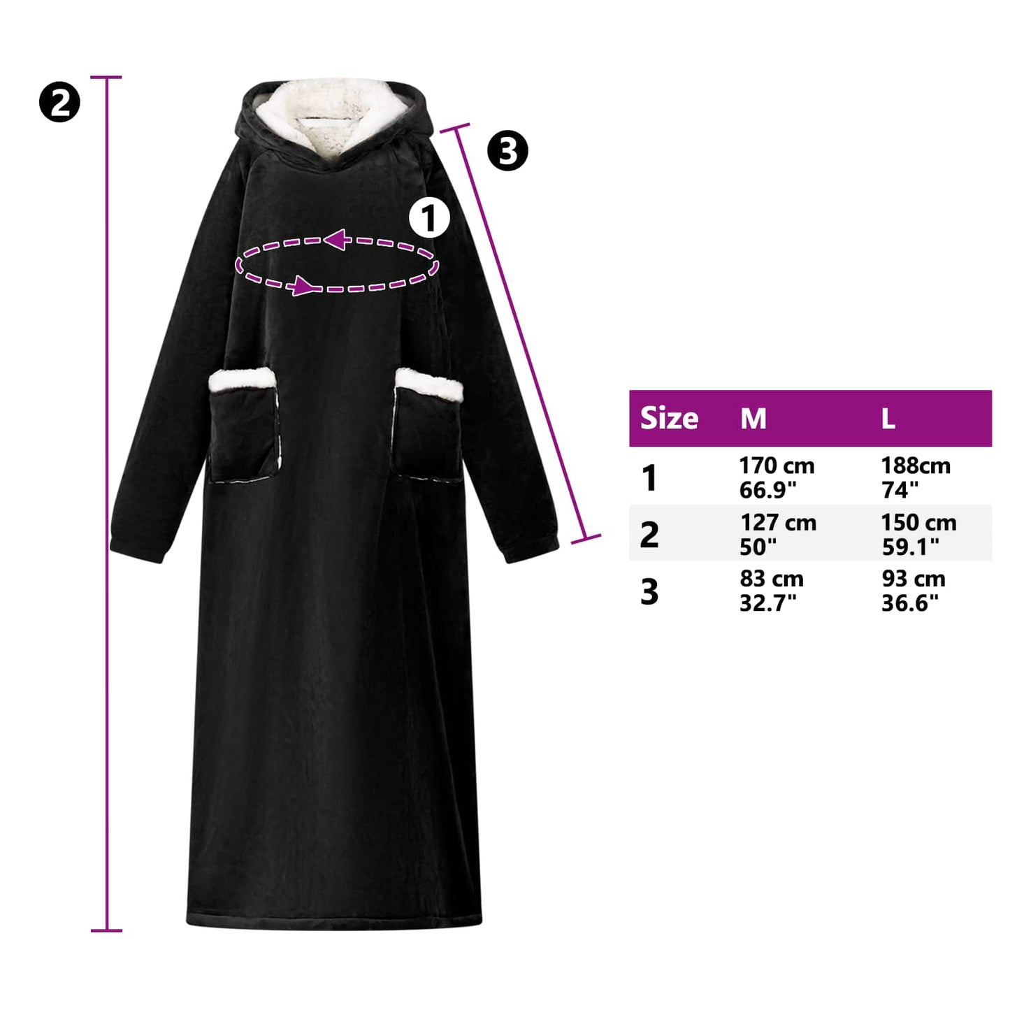 Blanket Hoodie Black L Fleece and Flannel
