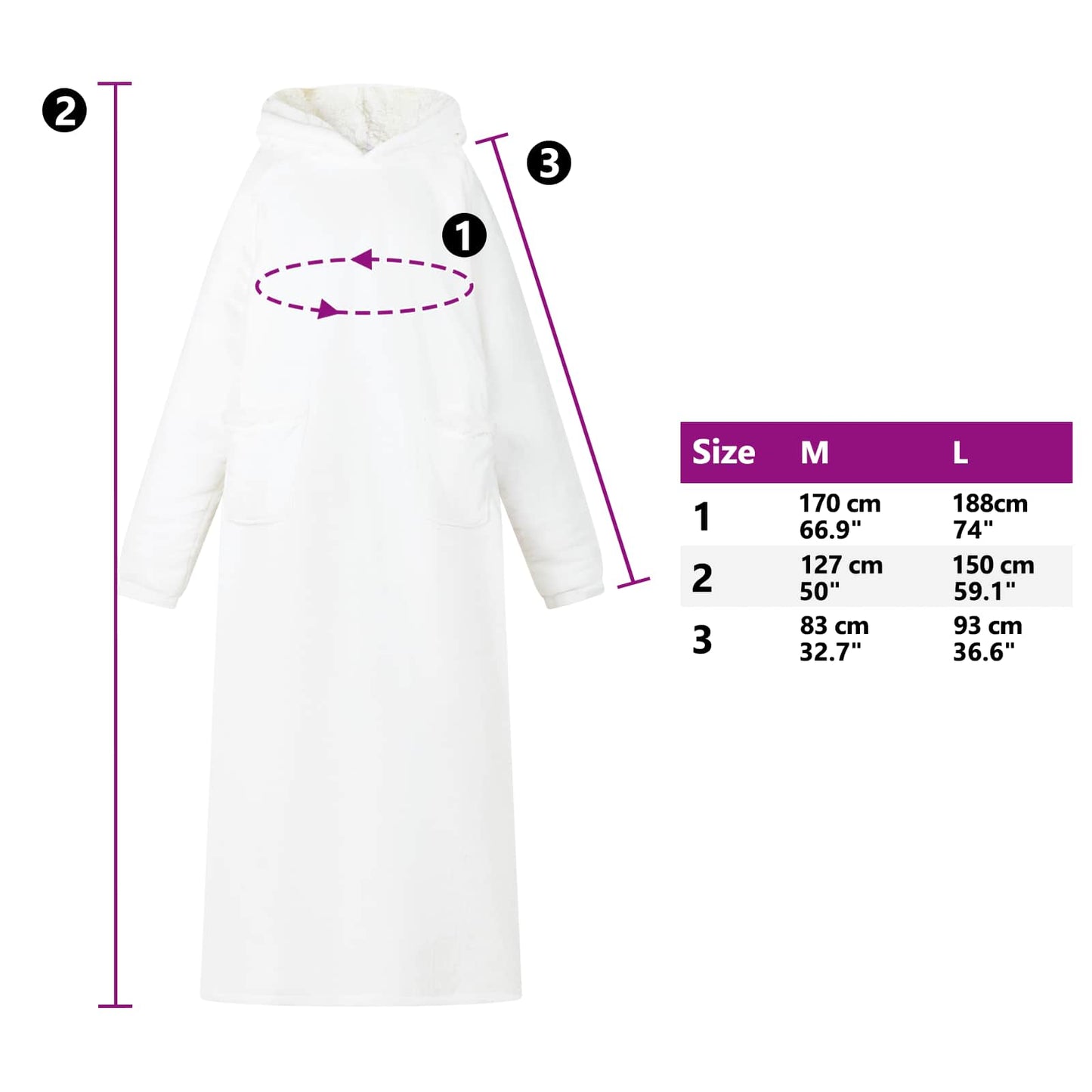 Blanket Hoodie White M Fleece and Flannel