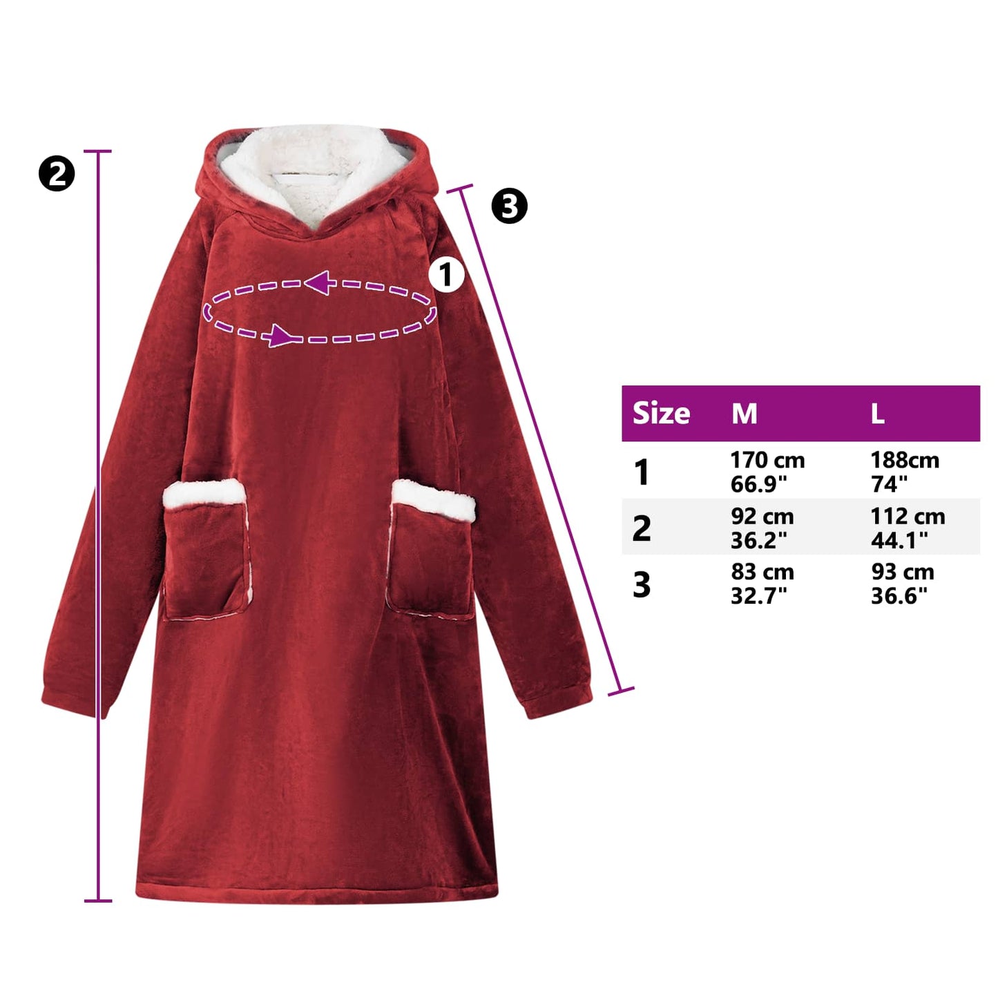Blanket Hoodie Bordeaux Red L Fleece and Flannel