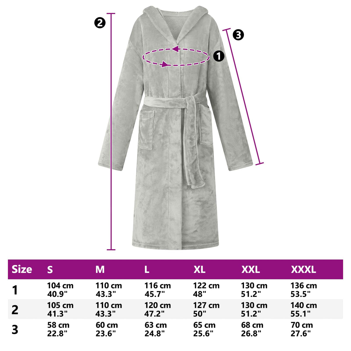 Bathrobe Hoodie Grey L Flannel