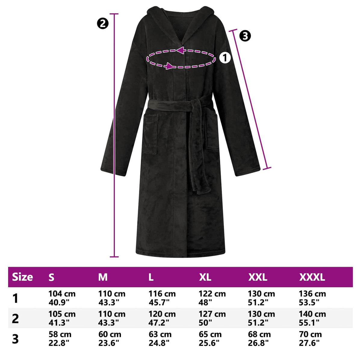 Bathrobe Hoodie Black XXL Flannel